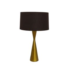 a gold table lamp with a black shade