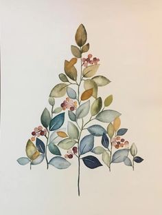 a painting of leaves and berries on a white background