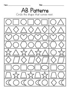 an abc pattern worksheet with shapes and numbers