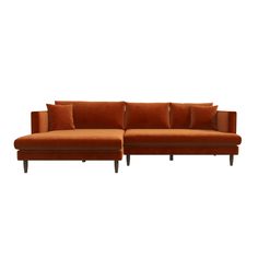 an orange couch with pillows on it