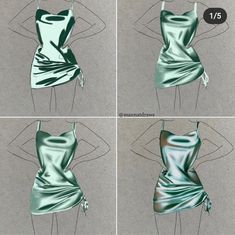 four pictures of different dresses with one woman's torso and the other showing her back