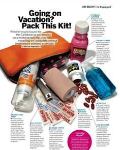 the contents of a travel bag are shown in this ad