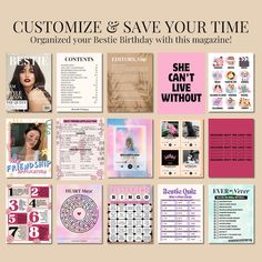 a bunch of magazines that are next to each other with the words, customize and save your time