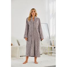 Sleepwear Women's Zipper Front Robe Full Length Duster Color: Brown, Size: S | Bungalow Rose Girl Mid-Calf Bathrobe w / Pockets Polyester, Size 16.0 W in | Wayfair House Night, Rose Girl, Harajuku Fashion, Knitting Women, Rose Color, Sleepwear Women, Bungalow Rose, Fall Dresses, Mid Calf