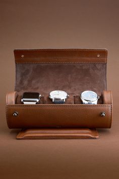 Travel Watch Case with a functional minimalist design, made for daily use, perfect for travel or home storage. Elegant accessory, great for owners and collectors of timepieces. Ideal to protect and carry your watches, especially when you’re on the move. Our watch case holder features a black nickel pin closure and individual soft cushions to install and remove each watch easily. Pillows Cotton, Leather Watch Case, Watch Organizer, Stand Desk, Watch Storage, Leather Stand, Personalized Gifts For Men, Night Stand, Leather Travel