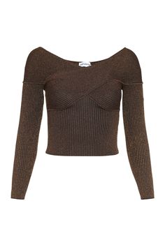 BROWN SELF-PORTRAIT KNITTED LUREX TOP Crop Top Off Shoulder, Lurex Top, Lurex Knit, Crop Top Casual, Crochet Shirt, Off Shoulder Top, Off Shoulder Tops, Brown Fashion, Dressed Down