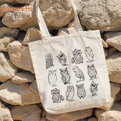 ❣️ Great gift for Owl lovers ❣️ Perfect tote for grocery shopping, packing for a trip, or your everyday bag. The canvas tote bag is the essential accessory for your daily needs. Whether you're exploring a new city or running errands. This sustainable option is perfect for toting your stuff around town, while showcasing your favorite photos or design. ABOUT OUR TOTES ◆ Dimensions: 15 x 15 inches ◆ Material: 100% cotton canvas, with heavy-duty woven handles. ◆ Bag volume capacity, approx. 12 liter Owl Tote Bag, Tote Design, Owl Bag, Animal Bag, Owl Lovers, Personalized Door Mats, Gifts For My Sister, Hand Drawn Design, Cotton Tote Bag