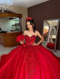 Red 15 Dresses Quinceanera, Red Sweet 16 Dresses, Quincenera Dress, Red Quince Dress, Pastel Prom Dress, Red Quinceanera Ideas, Quinceanera Dresses Red, Birthday Sweet 16, Black Quinceanera Dresses