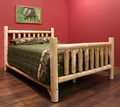 Keturah Unfinished Solid Wood Open-Frame Bed Log Bedroom Furniture, Pine Bedroom Furniture, Rustic Log Furniture, Log Bed, Rustic Bedroom Furniture, Rustic Living Room Furniture, Rustic Log Cabin, Solid Wood Platform Bed