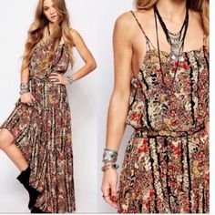 Floral Printed Maxi Dress. Transition Into Fall With This Boho Maxi Dress. Layer With Your Favorite Denim Or Leather Jacket. Boho Chic! Brand: Free People Fiber Content: 100% Rayon Bohemian Sleeveless Maxi Dress For Fall, Fall Black Maxi Dress With Boho Print, Black Floral Maxi Dress For Festivals, Festival Black Maxi Dress With Floral Print, Black Hippie Dress For Spring, Casual Black Maxi Dress With Boho Print, Dress Transition, Maxi Floral Dress, Blue Floral Maxi Dress