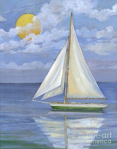 a painting of a sailboat in the ocean