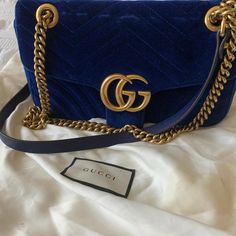 Velvet Matelasse Small Gg Marmont Shoulder Bag Cobalt Blue. Condition- Very Good Dust Bag Included Size- Length: 9.5 In Height: 5.5 In Width: 2.75 In Drop: 12 In Drop: 21.5 In Blue Gucci Bag, Gg Marmont, Gucci Bags, Cobalt Blue, Gucci Bag, Cobalt, Dust Bag, Color Blue, Bag Lady