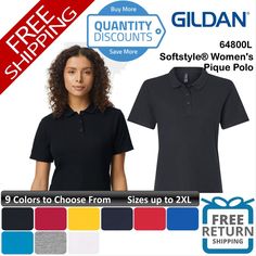 #ad Premium ?? Gildan Women Softstyle Classic Fit Pique Polo Sport Shirt Up To 2XL 64800l", Fashion womens top Polo Sport, Sport Shirt, Sports Shirts, Women's Top, T Shirt, Clothes, Color