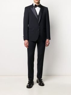 Shop Dolce & Gabbana three-piece dinner suit with Express Delivery - FARFETCH Dinner Suit, Suit Blue, Tuxedo Suit, Tailored Design, Single Breasted Jacket, Straight Leg Trousers, Blue Suit, Three Piece, Step Up