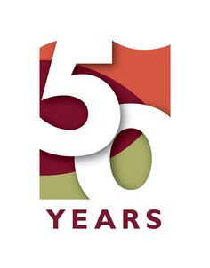 the logo for fifty years is shown in red, green and orange colors on a white background