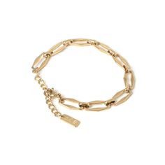 Gold, glam and gorgeous, our Leo Chain Bracelet is making an entrance! With unique style chain links and a cool statement feel, Leo is the perfect addition to dress up all your summer looks this season. Pair it with the matching Leo Necklace to complete the look.  14k Gold Plated (1 Micron Thick) Stainless Steel Base E-coating for a premium finish Lead & Nickel Free Measurements: 16cm + 4cm Extension CARING FOR YOUR AOE JEWELS At Arms Of Eve, we take great pride in the quality of all our jewels. Chic Paperclip Bracelet With Adjustable Oval Link, Gold Chain Link Bracelets For Party, Party Link Bracelets With Gold Chain, Party Gold Chain Link Bracelets, Gold-tone Chain Link Bracelets, Chic Gold Chain Paperclip Bracelet With Oval Links, Modern Chain Bracelets For Party, Chic Metal Chain Bracelet For Formal Occasions, Chic Oval Link Paperclip Bracelet