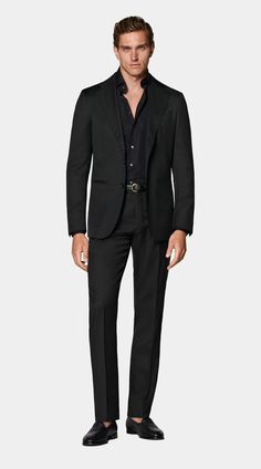 Black Suit No Tie, Suit No Tie, Casual Black Suit, Custom Tuxedo, Perfect White Shirt, Tuxedo Shoes, Tuxedo Accessories, Custom Made Suits, Tuxedo Pants