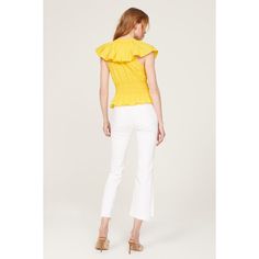 Yellow cotton (97% Cotton, 3% Spandex). Top. Cap sleeves. V-neck. Pull on. 25" from shoulder to hemline. Imported. Summer Cotton V-neck Top For Day Out, Fitted White Cotton V-neck Top, Chic Summer Stretch V-neck Top, Fitted V-neck Top For Spring Day Out, Fitted Cotton V-neck Top For Spring, Cotton V-neck Top For Spring Day Out, Chic Cotton Top For Brunch, Spring Cotton Stretch Tops, Casual Cotton V-neck Top For Spring