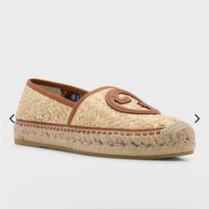 Gucci "Adela" Woven Raffia Espadrilles With Leather Trim Flat Baided-Jute Heel Round Jute-Cap Toe Gg Logo At Vamp Slip-On Style Leather Outsole Lining: Fabric ** Used Condition - Some Pieces Of Raffia Torn But Fixable! Comfy! Comes With Box And Dust Bag! Gucci Casual Espadrilles For Vacation, Casual Gucci Espadrilles For Vacation, Gucci Espadrilles For Beach With Branded Insole, Gucci Closed Toe Espadrilles For Summer, Gucci Closed-toe Espadrilles For Summer, Gucci Summer Closed Toe Espadrilles, Gucci Espadrilles For Beach, Gucci Leather Beach Espadrilles, Gucci Leather Espadrilles For Beach