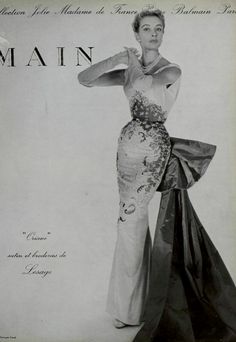 1954 Balmain's evening gown'' Oriane'' Balmain Haute Couture, Balmain Vintage, Luxurious Brands, Balmain Style, Retro Lifestyle, Vintage Evening Gowns, Balmain Collection, Fashion Designers Famous, 29 June