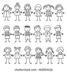 a set of hand drawn children holding hands