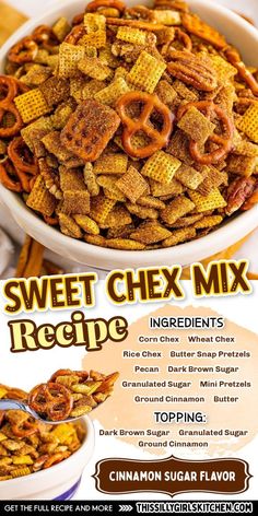 an advertisement for a sweet chex mix recipe