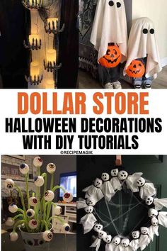 Halloween DIY Decorations using Dollar Tree items (tutorials included) Cheap Easy Halloween Decorations, Dollar Store Halloween Diy, Halloween Painted Rocks, Store Halloween Decorations, Spooky Diy Halloween Decor, Pumpkin Carving Halloween, Halloween Classroom Decorations, Cheap Halloween Diy