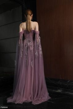 Indulge in elegance with Azzure Couture FM9044 from the Spring 2024 Collection. Make a statement at any evening event with this exquisite evening dress. Prettiest Dresses In The World, Purple Gown Elegant, Ethereal Dress Goddesses, Fantasy Ballgown, Azzure Couture, Masquerade Ball Outfits, Labyrinth Ball, Ball Outfits, Ethereal Dresses