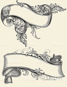 an old fashioned scroll and ribbon with scrolls on it royalty - art nouveau style stock photo