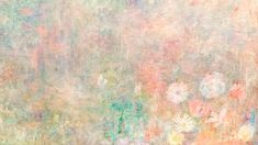 an abstract painting with pastel colors and flowers