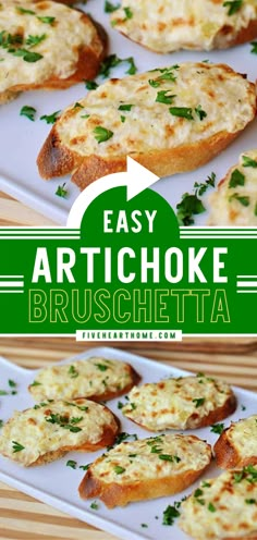 Artichoke Bruschetta {or} Hot Artichoke Dip Baguette Appetizer, Artichoke Bruschetta, Hot Artichoke Dip, Baguette Slices, Baguette Recipe, Italian Dinner Party, Fancy Appetizers, Fall Appetizers