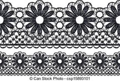 a black and white lace border with flowers on the edges, in three different sizes