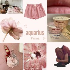 the collage shows pink and white items including ice cream, flowers, and shoes