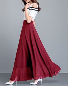 * A high-end maxi skirt with wide hem, very cool. * Made of quality pearl chiffon, very smooth and comfortable. * Fixed waist with invisible zipper. * Can custom make waist size and skirt length. * Material: 100 % polyester * Size: True to US size, US 0-US 20 are available, you can let us know your usual size and height in your order. * Shipping: Free shipping Processing time : 5-7 Business days Delivery time : 7-20 Business days Tracking number available If you need rush order or expedited ship Chic A-line Lined Maxi Skirt, Chic A-line Maxi Skirt With Lining, Flowy A-line Dress With Lined Skirt, Chiffon Maxi Dress With Pleated Skirt, Elegant Floor-length Voluminous Maxi Skirt, Chic White Floor-length Maxi Skirt, Elegant Voluminous Floor-length Maxi Skirt, White Pleated Maxi Dress, Chic A-line Flowy Maxi Dress