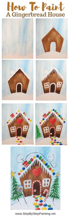 gingerbread house made out of cardboard and paper with the words how to paint on it