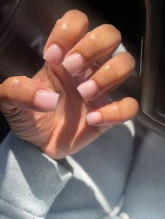 Pink Nail Overlay, Nudish Pink Acrylic Nails, Short Thick Acrylic Nails, Layover Nails Short, Stubbies Nails, Xs Short Nails, Real Short Nails Ideas, Super Short Acrylics, Real Short Acrylic Nails