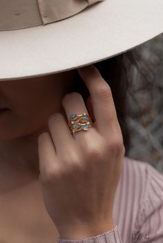 Rainbow Labradorite  & Zirconia Ring * Gold Ring * Gemstone * Gold Plated * Statement *Bridal *Wedding * Natural *Handmade * BJR105 Psychic Powers, Zirconia Rings, Garnet Earrings, Amethyst Earrings, Nature Wedding, Moonstone Ring, Metal Bands, Gold Plated Jewelry, Jewelry Plate