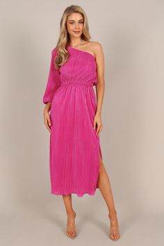 Off The Shoulder Evening Dress, One Shoulder Midi Dress, Dresses For Girls, Usa Dresses, Satin Maxi, Pleated Midi Dress, Satin Maxi Dress, Midi Length Dress, Club Dresses