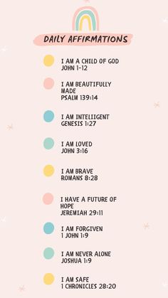 the daily affirmations for children with rainbows and stars on it, including