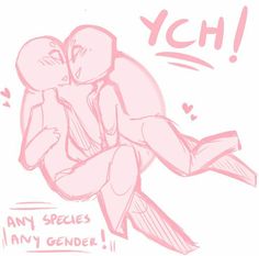 a drawing of two people hugging each other with the words ych above them in pink ink