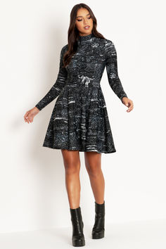 Lovecraft's Notebook Long Sleeve Evil Longline Dress - 7 DAY UNLIMITED ($119AUD) by BlackMilk Clothing Long Sleeve Midi, Dresses Long Sleeve