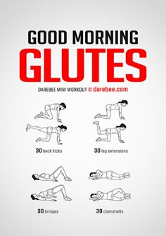 a poster with instructions on how to do the planks for good morning glutes