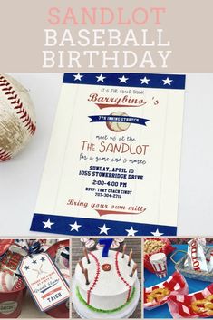 baseball themed birthday party with cake and snacks