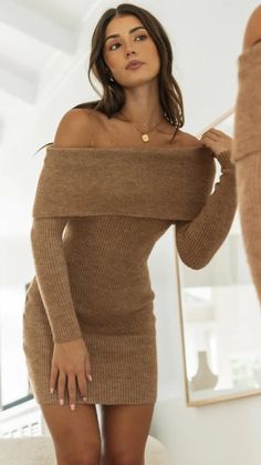 Details: Long sleeves Off shoulder Knit fabric Mini dress Size and Fit: Size Length Bust S 72cm/28.3'' 83cm/32'' M 73cm/28.7'' 87cm/34.2'' L 74cm/29.1'' 93cm/36.6'' XL 79cm/29.5'' 97cm/38.2'' Mini Dress Formal, Halter Midi Dress, Satin Midi Dress, Knit Mini Dress, Midi Maxi Dress, Printed Midi Dress, Romper Pants, New Arrival Dress, Xl Dress