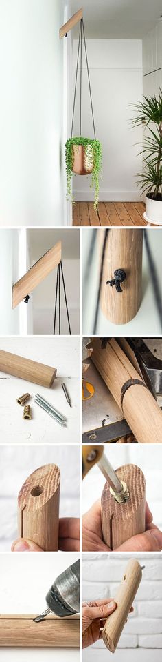 several different pictures of various objects made out of wood