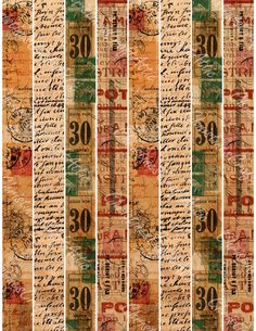 an image of old paper with numbers and letters on it, all in different colors