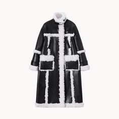 Paneled Lamb Wool Coat - Kelly Obi New York Winter Black Faux Leather Outerwear, Black Leather Outerwear With Faux Fur Trim, White Leather Winter Outerwear, Black Faux Leather Outerwear With Faux Fur Trim, Fur Long Coat, Wool Patchwork, Leather Coat Womens, Athleisure Dress, Faux Leather Coat