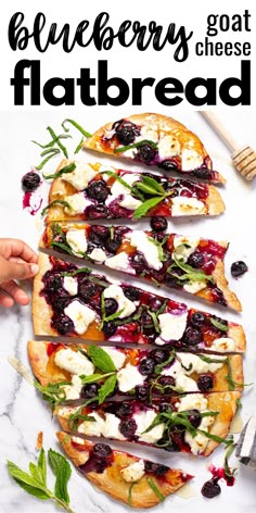 blueberry goat cheese flatbread on a marble table