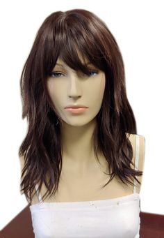 Blended Bangs, Use Curling Iron, Layers Wig, Medium Chestnut Brown, Razor Cuts, Layered Bangs, Wigs Collection, Textured Layers, Bob Hairstyles With Bangs