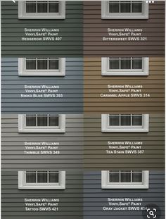 the different colors of vinyl siding for windows and doors with names on each window sill